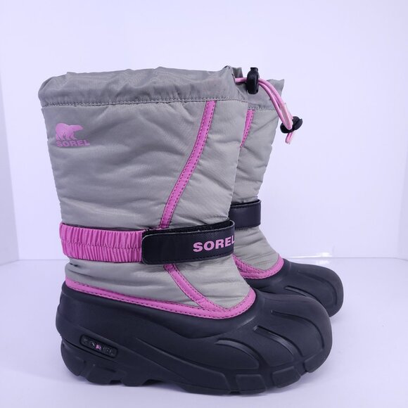 Sorel Flurry Youth Winter Snow Boots Gray Pink Black NY1965-061 Size 3 - Picture 4 of 16